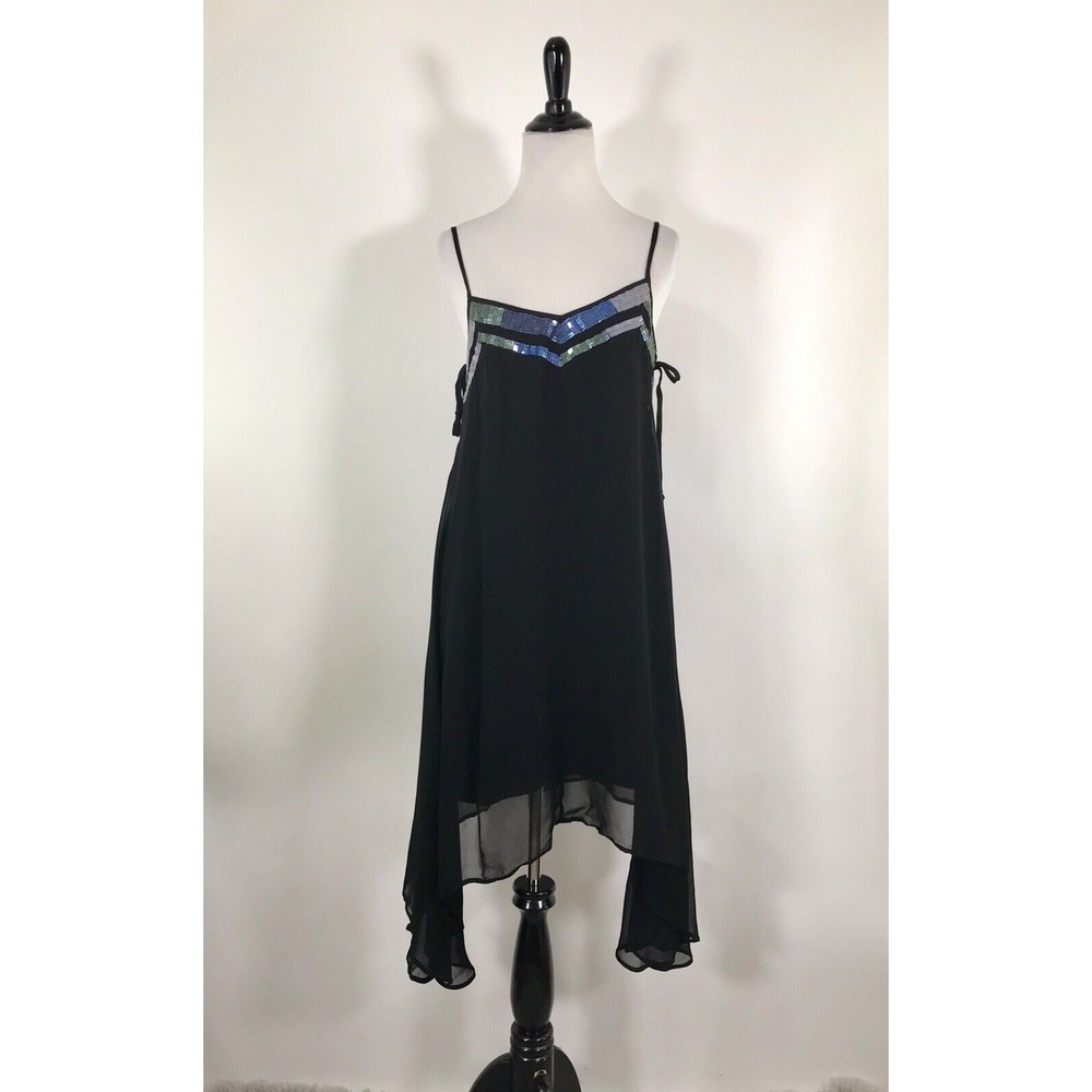 PJK Patterson J. Kincaid dress‎ black  Asymmetrical XS sequins fairy whimsygoth